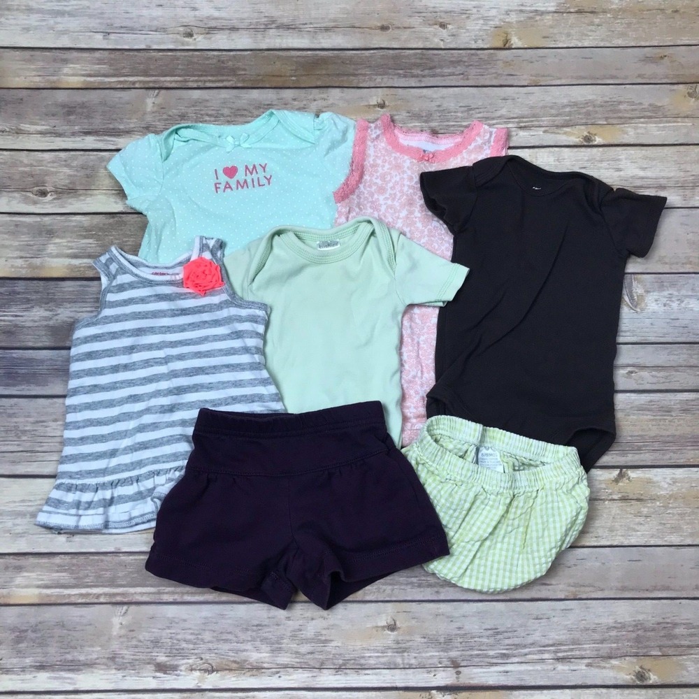 Lot of Baby Girl 6M Carters Child of Mine Tea 7 Pieces Shorts Tops Bodysuits